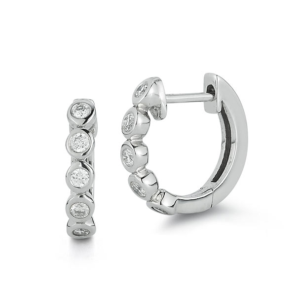 14k White Gold .15 ct tw Diamond Bezel Huggie Hoop Earrings