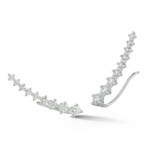 14k White Gold .67 ct tw Diamond Graduated Ear Climber Earrings
