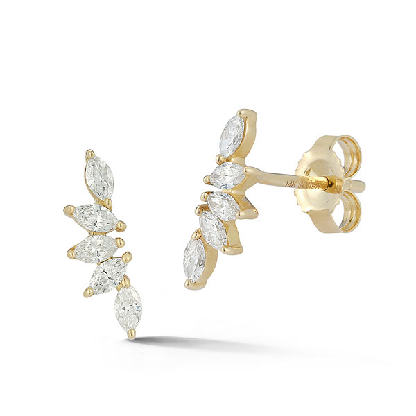 14k Yellow Gold 2.2 ct tw 5-Stone Marquise Diamond Stud Climber Earrings