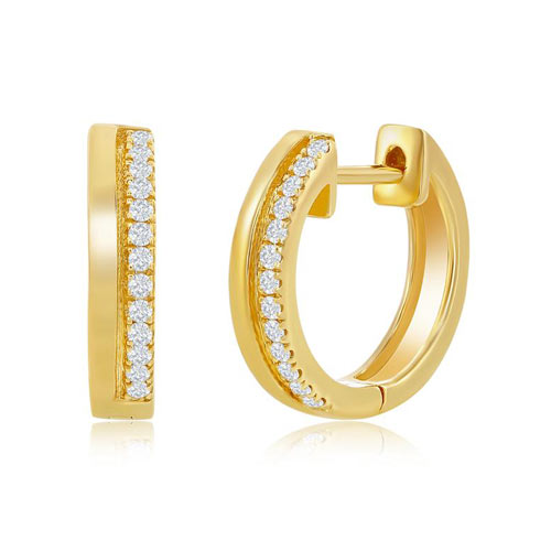 14k Yellow Gold 0.09 ct tw Pave Diamond Huggie Hoop Earrings