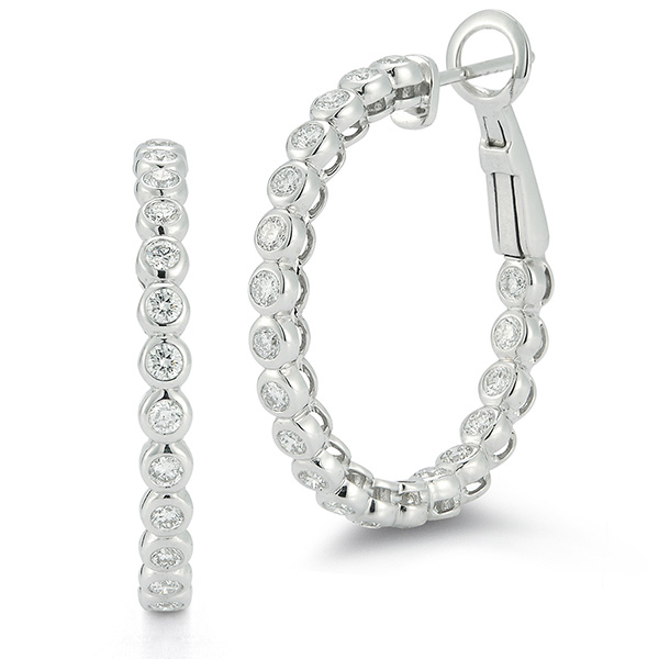 14k White Gold Bezel Set 1 ct tw Diamond Inside Out Hoop Earrings 1in