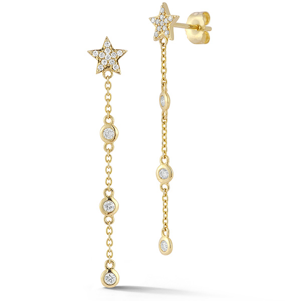 14k Yellow Gold 0.27 ct tw Diamond Pave Star and Bezel Chain Dangle Earrings