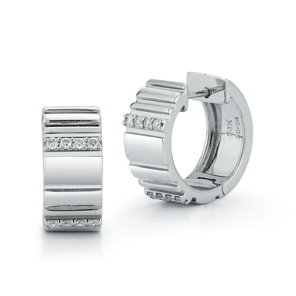 14k White Gold .12 ct tw Two Row Diamond Huggie Hoop Earrings