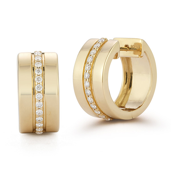 14k Yellow Gold .33 ct tw One Row Diamond Hoop Earrings