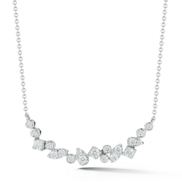 14k White Gold .59 ct tw Scattered Diamonds Bar Necklace