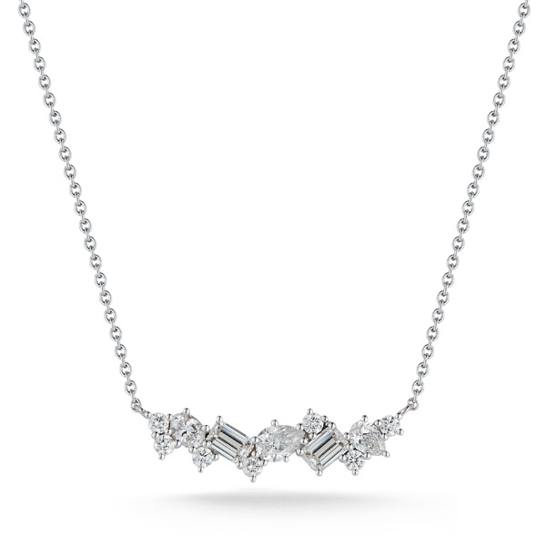 18k White Gold Multi-shaped Diamond Bar Necklace