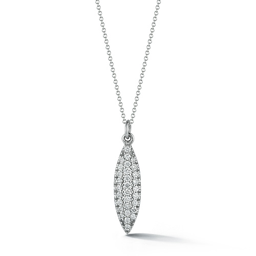 14k White Gold Pave Diamond Maquise Shape Pendant Necklace