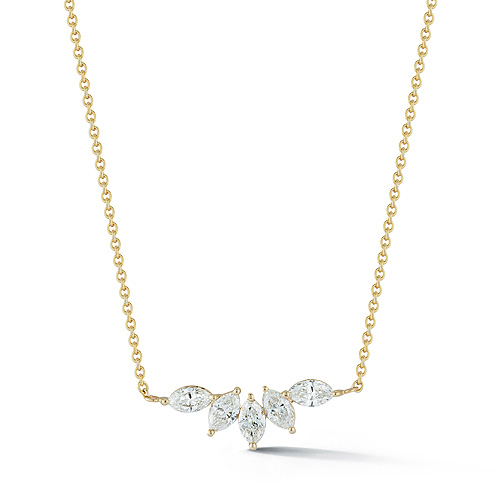 14k Yellow Gold 0.15 ct tw Five Stone Marquise Diamond Bar Necklace