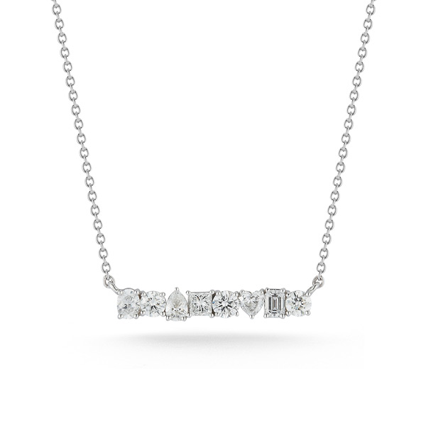 14k White Gold 1.1 ct tw Mixed Diamond Bar Necklace