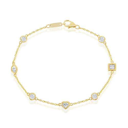 14k Yellow Gold .93 ct tw Multi-shape Diamond Charm Bracelet 7in