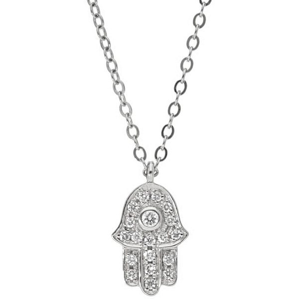 14k White Gold 0.10 ct tw Diamond Hamsa Necklace