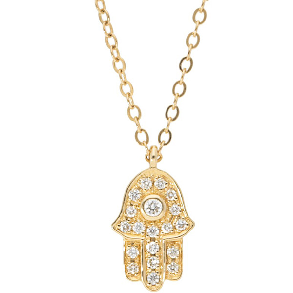 14k Yellow Gold 0.10 ct tw Diamond Hamsa Necklace