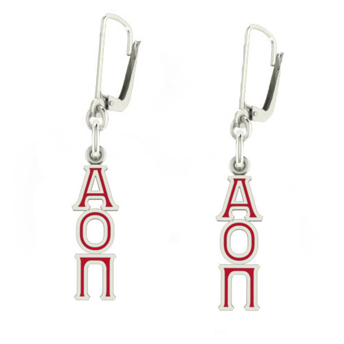 Sterling Silver Alpha Omicron Pi Enamel Lavaliere Earrings