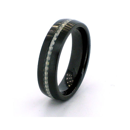 6mm Domed Black Ceramic Ring with Carbon Fiber Inlay