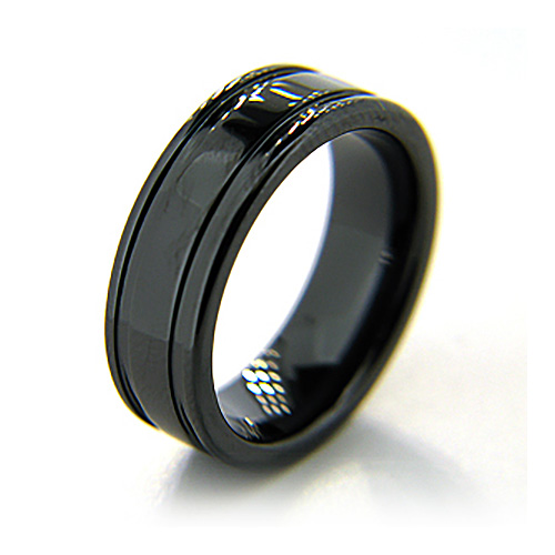 7mm Flat Black Ceramic Ring with Channels