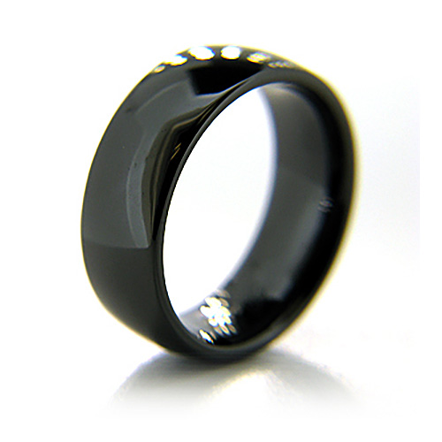 Black Ceramic 8mm Smooth Domed Ring
