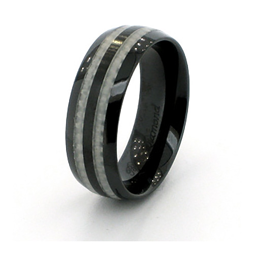 Black Ceramic 8mm Ring with Carbon Fiber Inlays