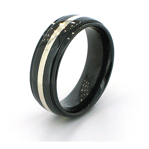 8mm Flat Black Ceramic Step Down Edge Ring with Silver Inlay