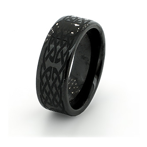 8mm Flat Black Ceramic Rounded Edge Ring Weave Design