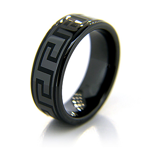 8mm Flat Black Ceramic Ring Rounded Edge Ring Greek Design