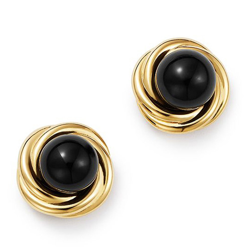 14k Yellow Gold Onyx Swirl Love Knot Stud Earrings