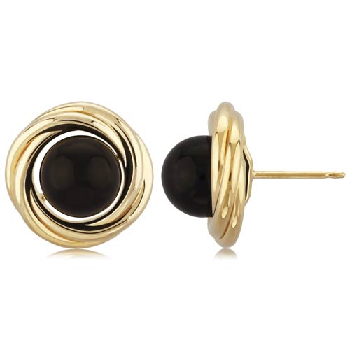14k Yellow Gold Classic Love Knot Black Onyx Earrings