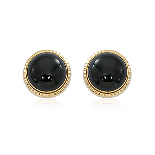 14k Yellow Gold 12mm Round Onyx Stud Earrings