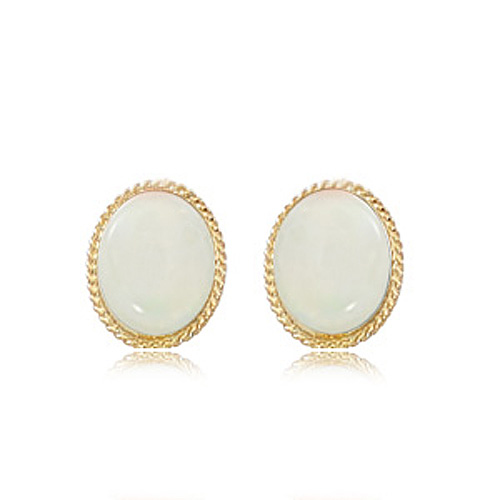 14k Yellow Gold Opal Bezel Set Stud Earrings with Gallery Design
