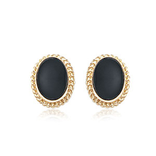 14k Yellow Gold Onyx Bezel Set Stud Earrings with Gallery Design