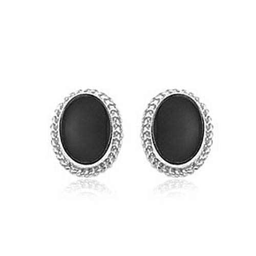 14k White Gold Onyx Bezel Set Stud Earrings with Gallery Design