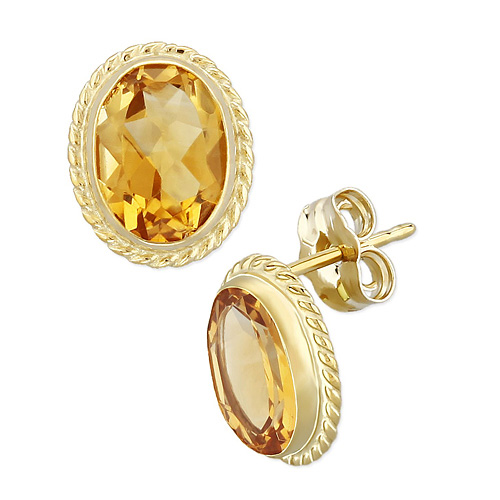 14k Yellow Gold Citrine Bezel Set Stud Earrings with Gallery Design