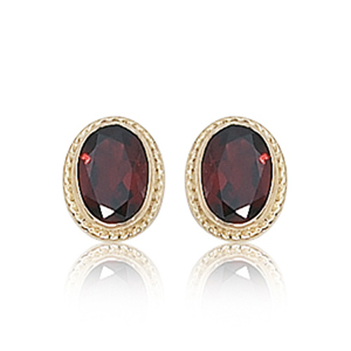 14k Yellow Gold Garnet Bezel Set Stud Earrings with Gallery Design