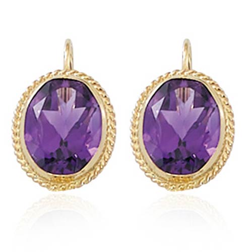 14k Yellow Gold 4.4 ct tw Oval Amethyst Lever Back Earrings