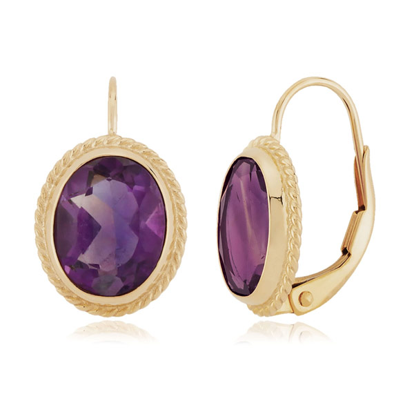 14k Yellow Gold 4.4 ct tw Oval Amethyst Lever Back Earrings