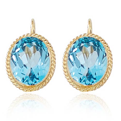 14k Yellow Gold 7.2 ct tw Oval Blue Topaz Lever Back Earrings