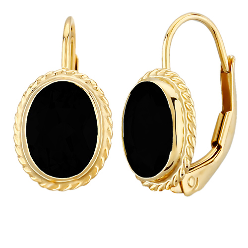 14k Yellow Gold Oval Onyx Lever Back Earrings