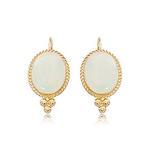 14k Yellow Gold Oval Opal Lever Back Earrings with Ball Accents