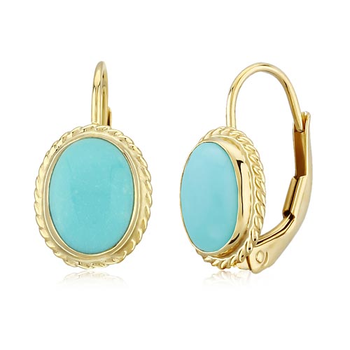 14k Yellow Gold Oval Turquoise Lever Back Earrings CC-01-845-20B