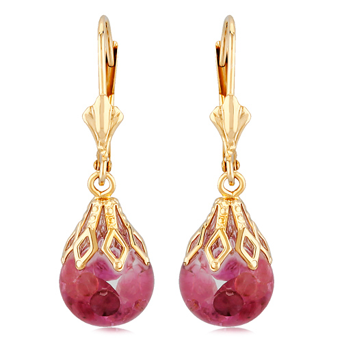 14k Yellow Gold Crushed Ruby Leverback Drop Earrings