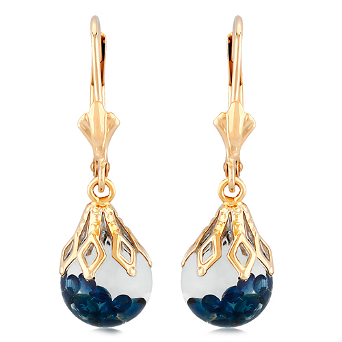 14k Yellow Gold Crushed Sapphire Leverback Drop Earrings