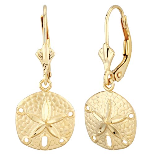 14k Yellow Gold Classic Sand Dollar Lever Back Earrings