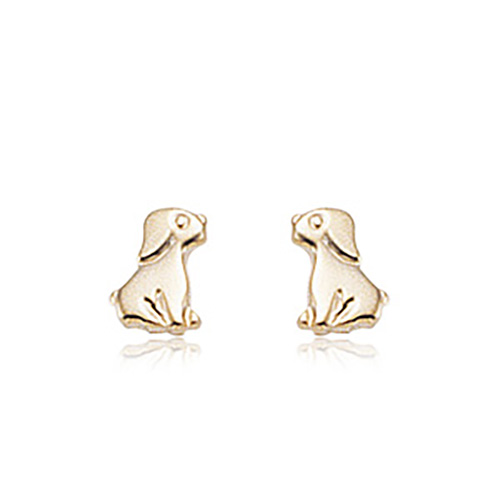 14k Yellow Gold Dog Stud Earrings