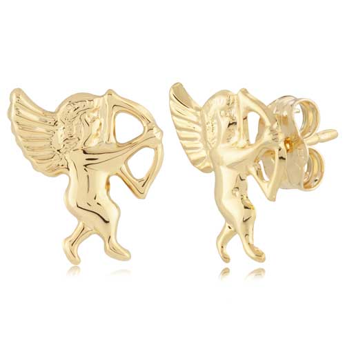 14k Yellow Gold Cupid with Bow Stud Earrings