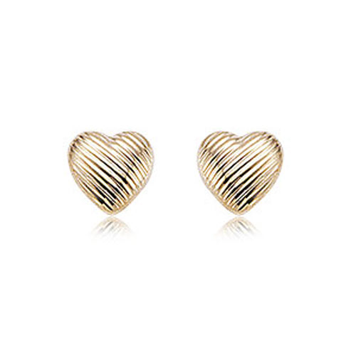 14k Yellow Gold Brilliant Cut Heart Stud Earrings