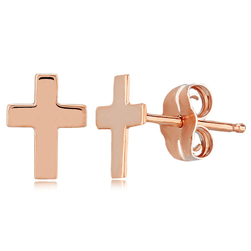 14k Rose Gold Very Small Cross Stud Earrings