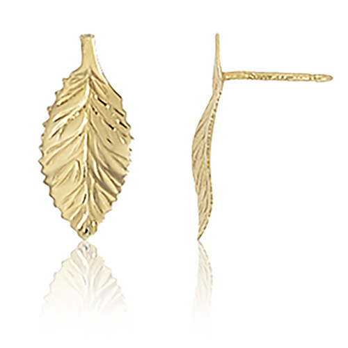 14k Yellow Gold Curved Leaf Stud Earrings