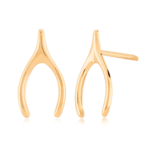 14k Yellow Gold Wishbone Stud Earrings