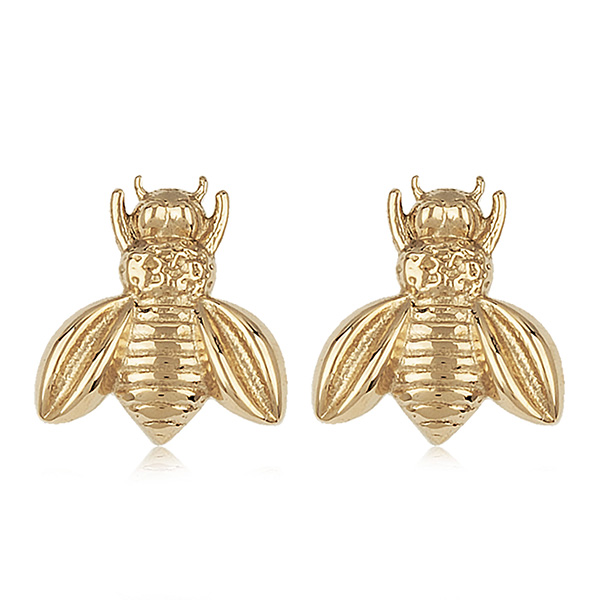 14k Yellow Gold Textured Bumble Bee Stud Earrings