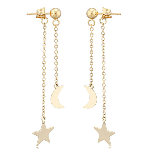 14k Yellow Gold Front to Back Moon and Star Drop Earrings