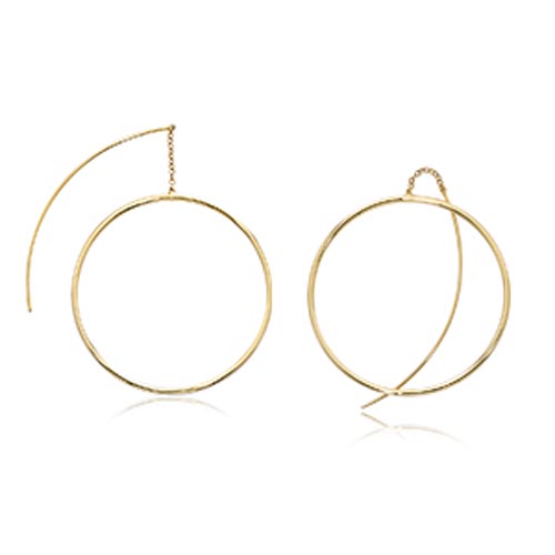 14k Yellow Gold Hoop Threader Earrings 1.5in
